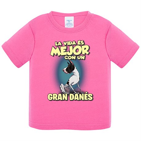 Camiseta bebé la vida es mejor con un perro de raza Gran Danés arlequín