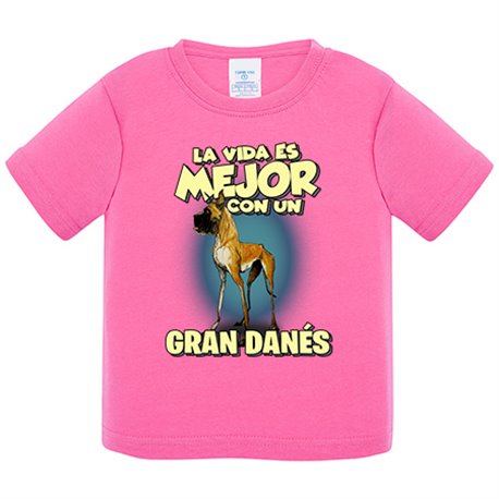 Camiseta bebé la vida es mejor con un perro de raza Gran Danés
