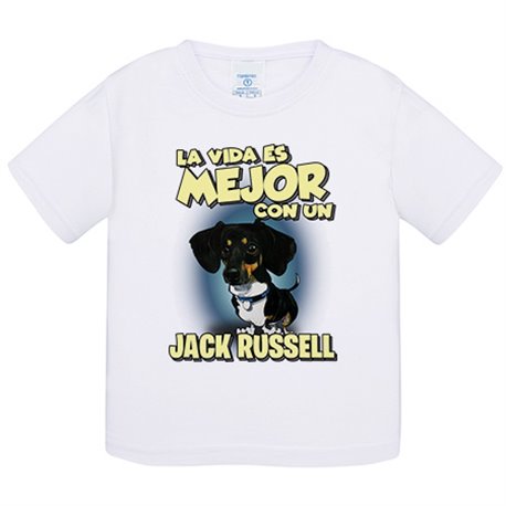 Camiseta bebé la vida es mejor con un perro de raza Jack Russell negro