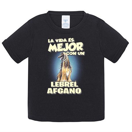 Camiseta bebé la vida es mejor con un perro de raza Lebrel Afgano