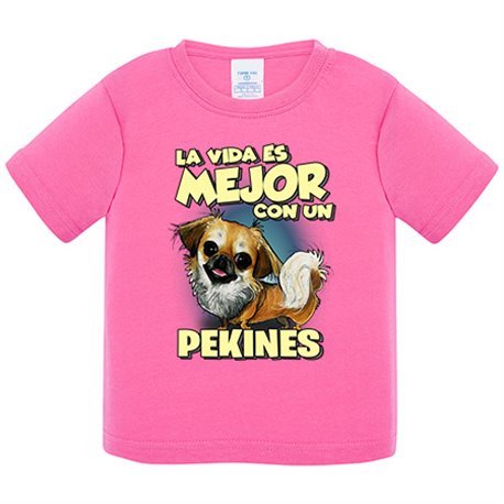 Camiseta bebé la vida es mejor con un perro de raza Pekinés