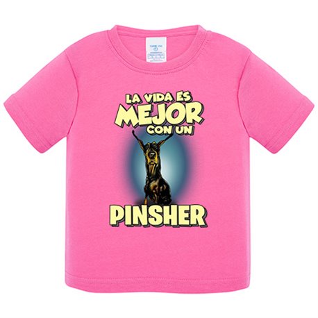 Camiseta bebé la vida es mejor con un perro de raza Pinsher