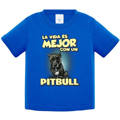 Camiseta bebé la vida es mejor con un perro de raza Pitbull negro