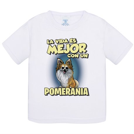 Camiseta bebé la vida es mejor con un perro de raza Pomerania
