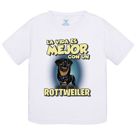 Camiseta bebé la vida es mejor con un perro de raza Rottweiler
