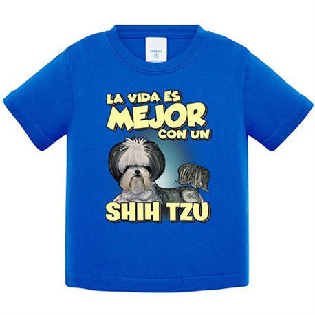 Camiseta bebé la vida es mejor con un perro de raza Shih Tzu