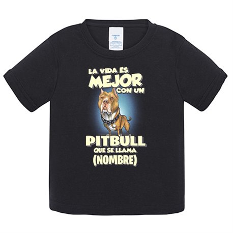 Camiseta bebé la vida es mejor con un perro mascota Pitbull canela que se llama personalizable con nombre