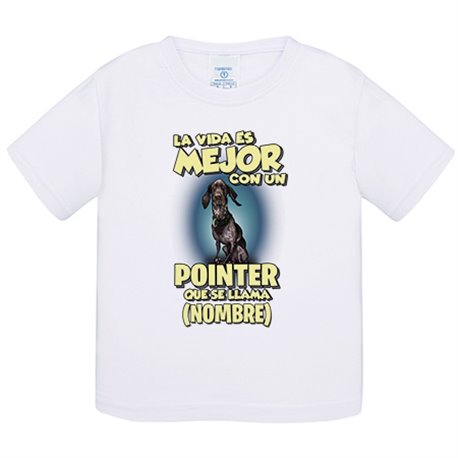 Camiseta bebé la vida es mejor con un perro mascota Pointer que se llama personalizable con nombre