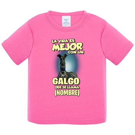 Camiseta bebé la vida es mejor con un perro raza Galgo atigrado que se llama personalizable con nombre