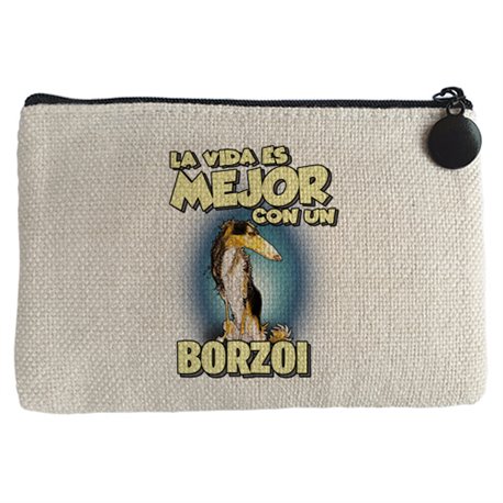 Monedero la vida es mejor con un perro de raza Borzoi blanco y negro