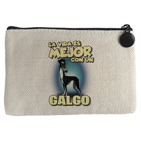 Monedero la vida es mejor con un perro de raza Galgo negro