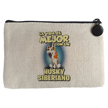 Monedero la vida es mejor con un perro de raza Husky Siberiano blanco y marrón