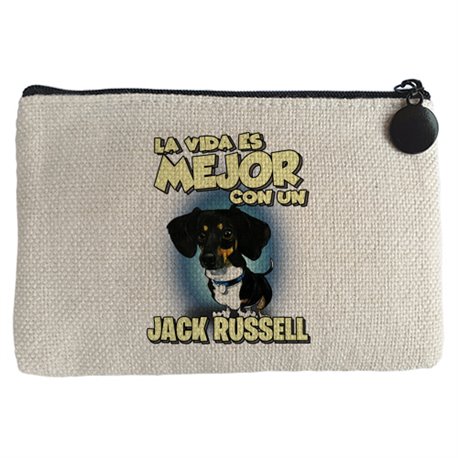 Monedero la vida es mejor con un perro de raza Jack Russell negro