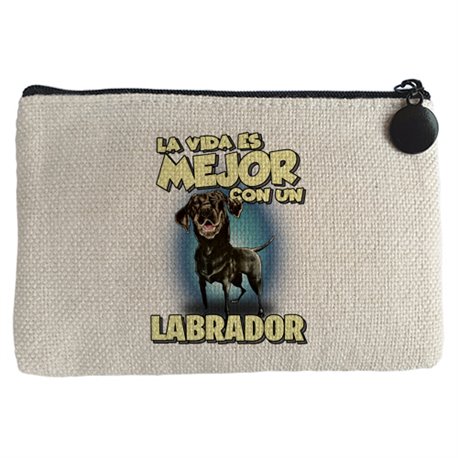 Monedero la vida es mejor con un perro de raza Labrador negro