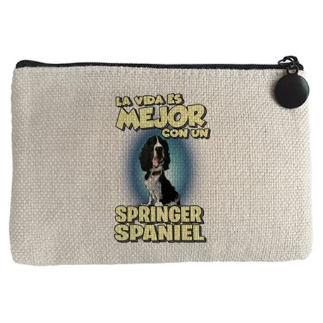 Monedero la vida es mejor con un perro de raza Springer Spaniel blanco y negro