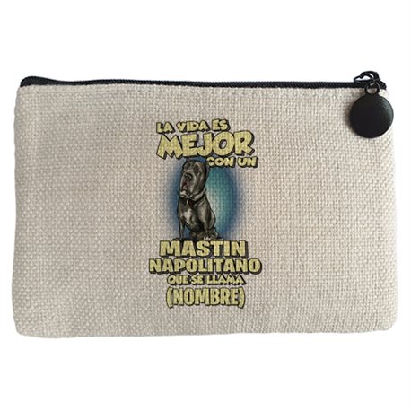 Monedero la vida es mejor con un perro mascota Mastin Napolitano que se llama personalizable con nombre