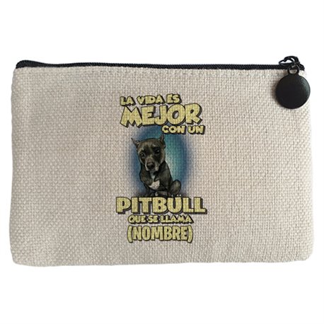 Monedero la vida es mejor con un perro mascota Pitbull negro que se llama personalizable con nombre