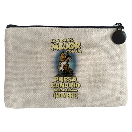 Monedero la vida es mejor con un perro raza Presa Canario que se llama personalizable con nombre