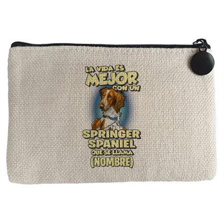 Monedero la vida es mejor con un perro raza Springer Spaniel que se llama personalizable con nombre