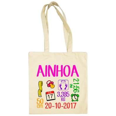 Bolsa de tela ficha personalizable de nacimiento niña recién nacida